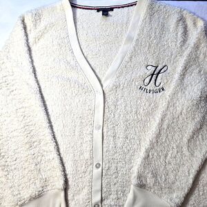 Tommy Hilfiger Womens Cozy Marshmallow Sleeping Cardigan SZ XL Button Down Ivory